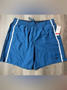 Speedo Men’s Blue Athletic Swim Shorts 2XL Three Pocket Lined